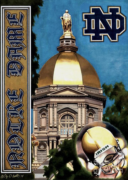College Greeting Card featuring the drawing Golden Dome by Cory Still