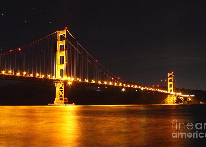 Golden Gate Bridge At Night Greeting Card featuring the photograph Golden Gate Bridge 2 by Theresa Ramos-DuVon