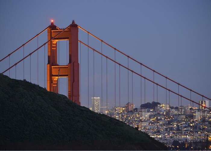  Greeting Card featuring the photograph Golden Gate Bridge at Dusk by Alex King