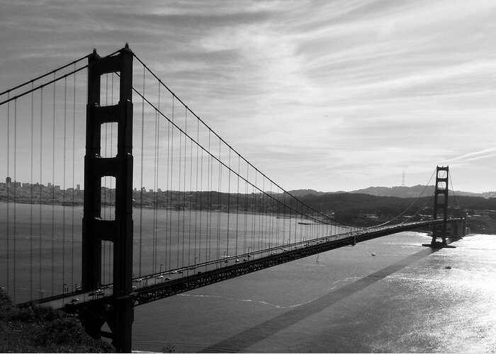Golden Gate Bridge Greeting Card featuring the photograph Golden Gate Bridge in Black and White by Frank Bright