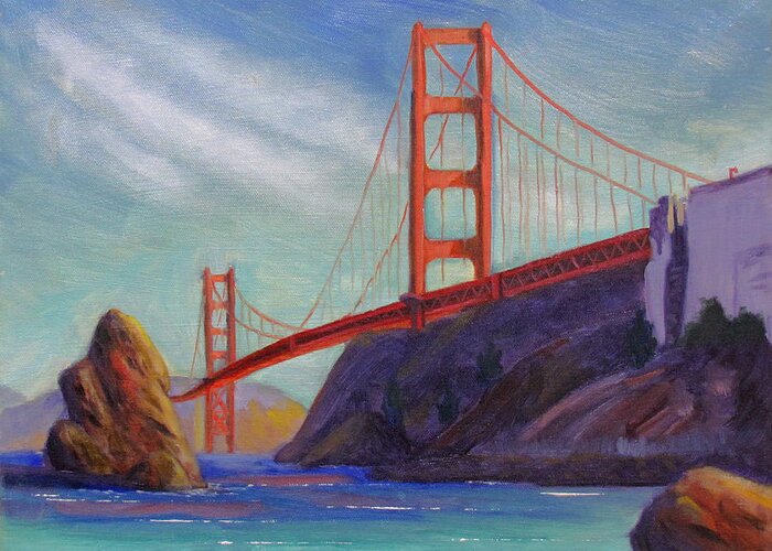 Golden Gate Bridge Greeting Card featuring the painting Golden Gate Bridge by Kevin Hughes