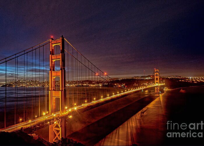 Golden Greeting Card featuring the photograph Golden Gate Bridge by Peter Dang