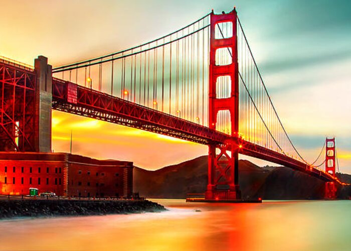 Golden Gate Bridge Greeting Card featuring the photograph Golden Gate Sunset by Az Jackson