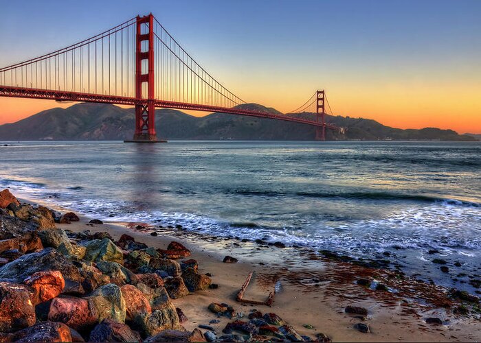 San Francisco Greeting Card featuring the photograph Golden Gate By Shore by Michael Lawenko Dela Paz