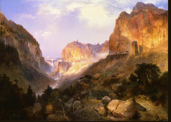 Thomas Moran Greeting Card featuring the painting Golden Gate Yellowstone National Park by Thomas Moran