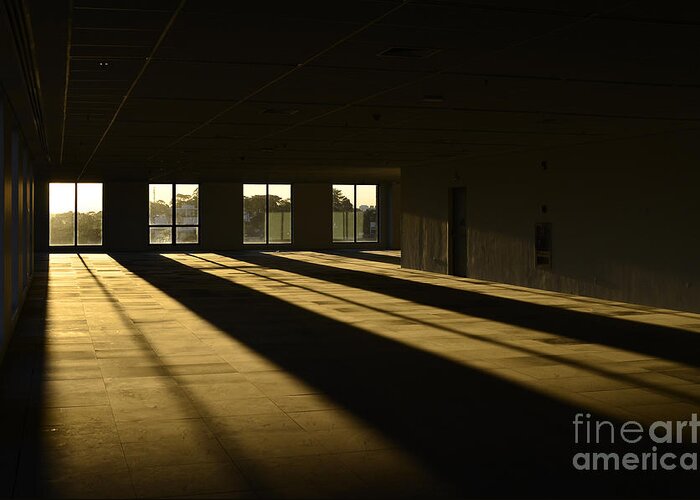 So Paulo Greeting Card featuring the photograph Golden Hour Through the Windows of an Empty Floor by Carlos Alkmin