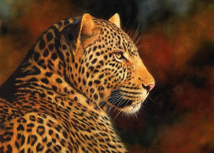 Leopard Greeting Card featuring the painting Golden Leopard by David Stribbling