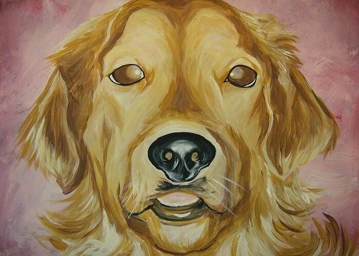 Golden Retriever Greeting Card featuring the painting Golden by Leslie Manley