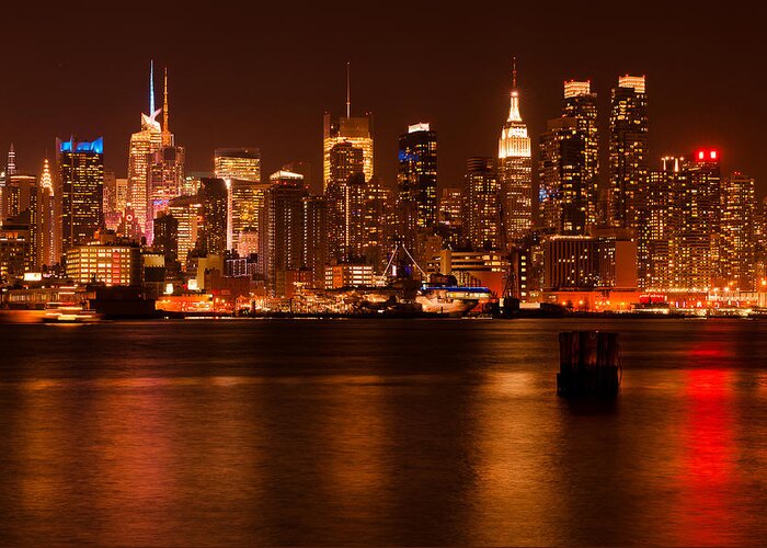 Best New York Skyline Photos Greeting Card featuring the photograph Golden New York Skyline by Mitchell R Grosky