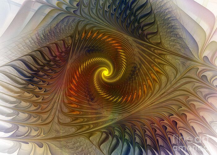 Abstract Greeting Card featuring the digital art Golden Spiral With Countless Satellites by Karin Kuhlmann