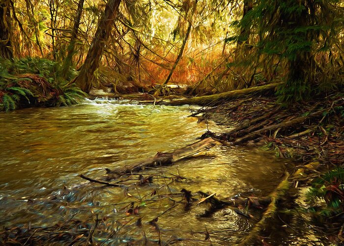 Glow. Greeting Card featuring the photograph Golden Stream by Mary Jo Allen