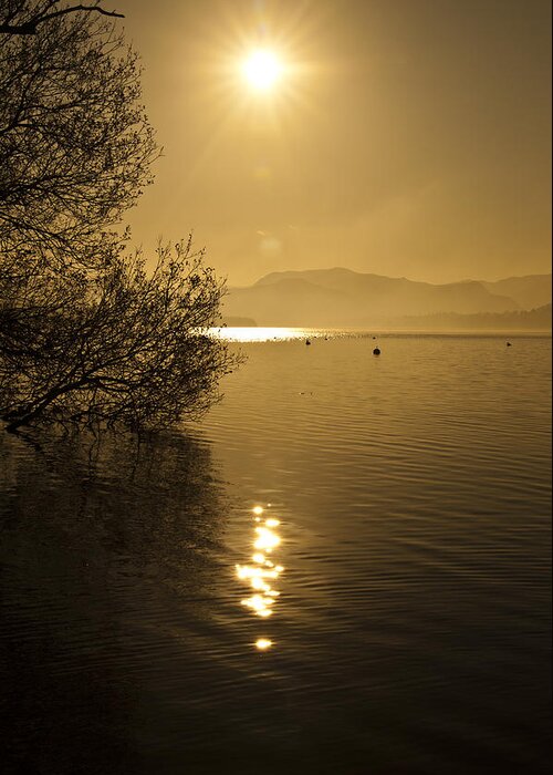 Evening Greeting Card featuring the photograph Golden Ullswater Evening by Meirion Matthias