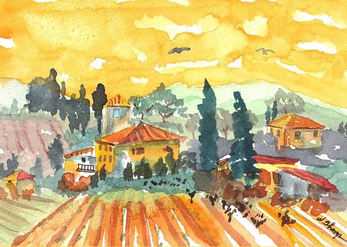 Golden Vineyard Greeting Card featuring the painting Golden Vineyard by Warren Thompson