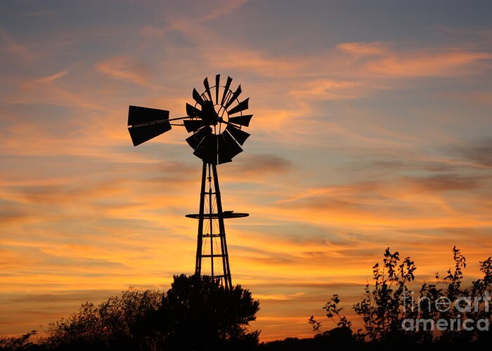 Windmill Greeting Card featuring the photograph Golden Windmill Silhouette by Robert D Brozek