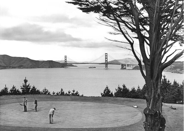 1930's Greeting Card featuring the photograph Golf With View Of Golden Gate by Ray Hassman