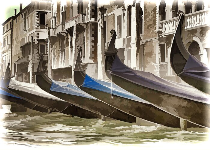  Gondola Greeting Card featuring the photograph Gondolas-In-Waiting  Venice by Jon Berghoff