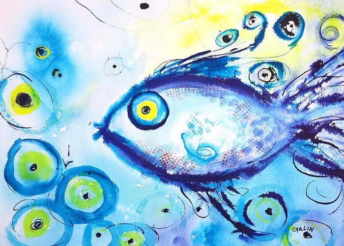 Fish Greeting Card featuring the painting Good Luck Fish abstract by Carlin Blahnik CarlinArtWatercolor
