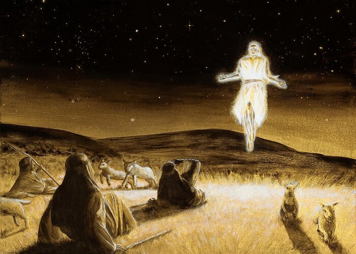 Shepherds Greeting Card featuring the painting Good News of Great Joy by Douglas Ramsey