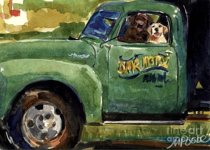 Dogs In Truck Greeting Card featuring the painting Good Ole Boys by Molly Poole