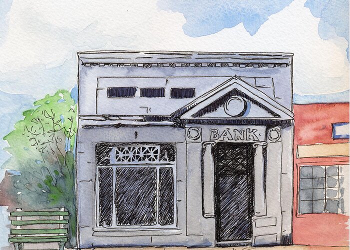Gosport Indiana Bank. Greeting Card featuring the painting Gosport Bank by Katherine Miller
