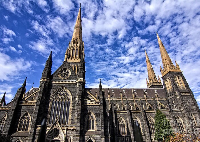 St Patrick's Cathedral Greeting Card featuring the photograph Gothic Revival Style St Patrick's Cathedral in Melbourne by Beverly Claire Kaiya