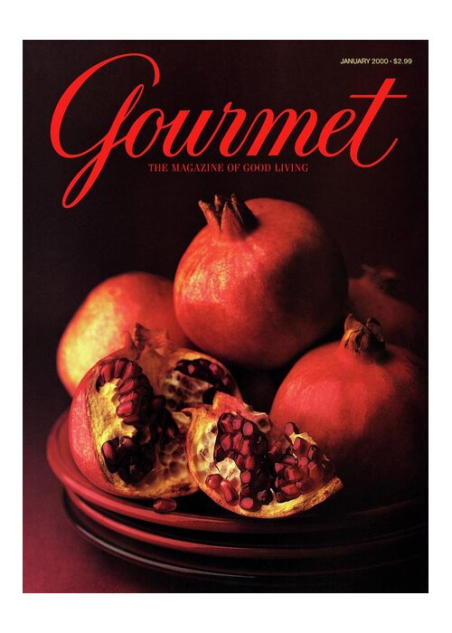 Food Greeting Card featuring the photograph Gourmet Cover Featuring A Plate Of Pomegranates by Romulo Yanes