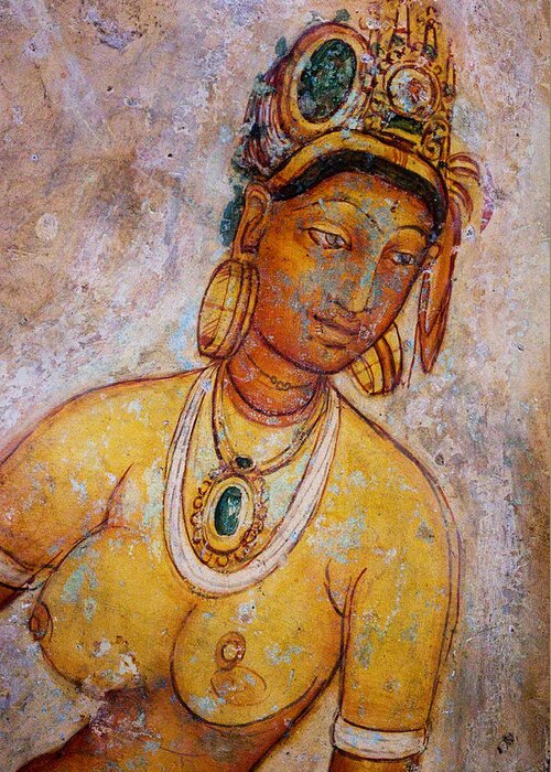 Sri Lanka Greeting Card featuring the photograph Graceful Apsara. Sigiriya Cave Painting by Jenny Rainbow