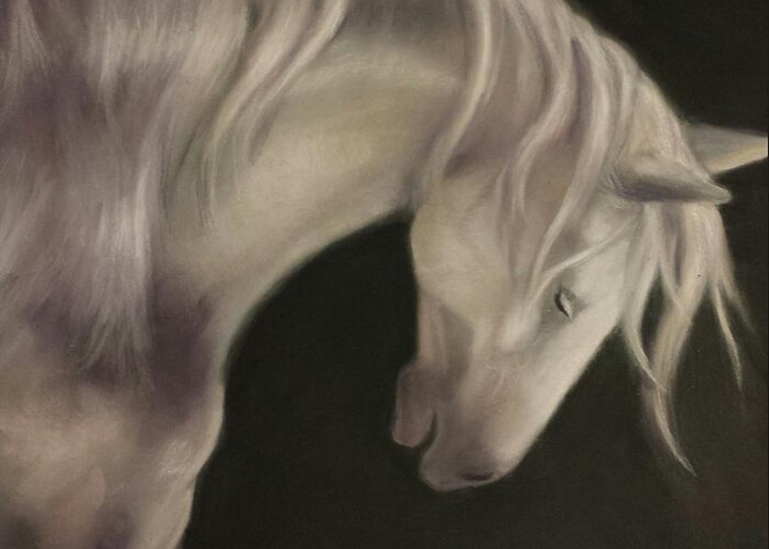 Grey Mare Greeting Card featuring the pastel Graceful image by Josee Severino