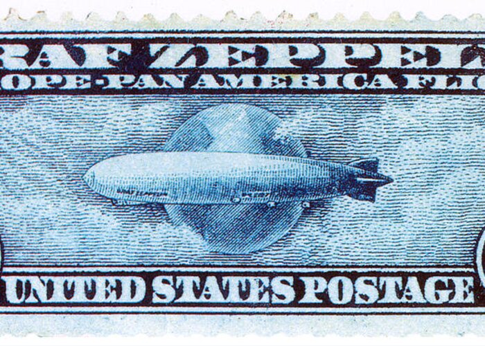 Philately Greeting Card featuring the photograph Graf Zeppelin, U.S. Postage Stamp, 1930 by Science Source