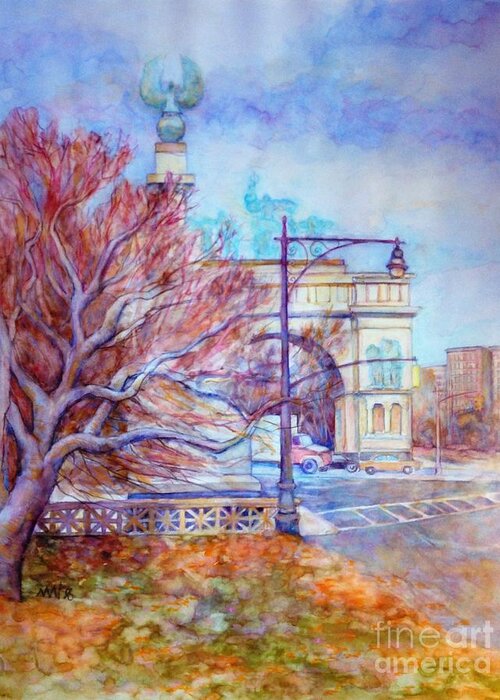 Park Slope Greeting Card featuring the painting Grand Army Plaza with Lamppost and Tree by Nancy Wait