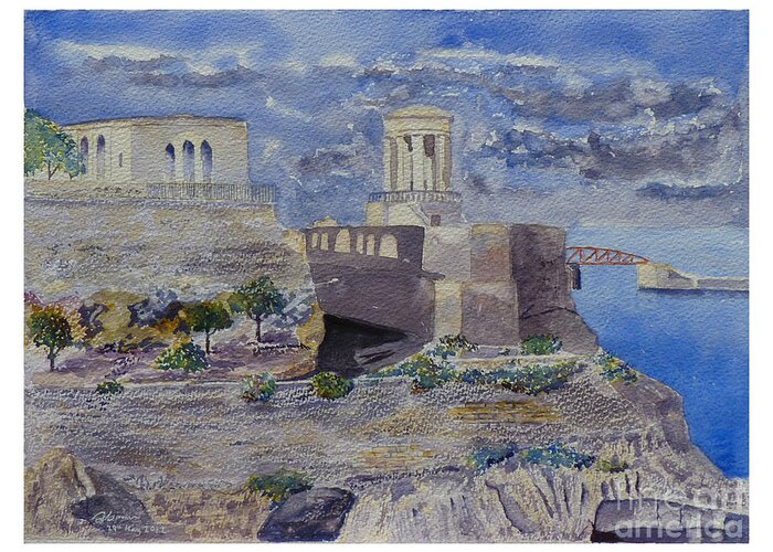 Grand Harbour Greeting Card featuring the painting Grand Harbour Valletta by Godwin Cassar