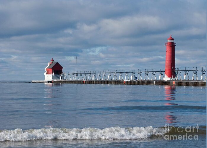 Lighthouse Greeting Card featuring the photograph Grand Haven Winter by Ann Horn