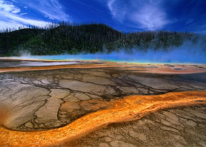 Geyser Greeting Card featuring the photograph Grand Prismatic Spring In Midway Basin by John Elk