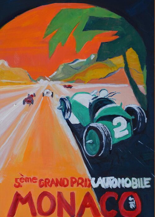 Race Cars Greeting Card featuring the painting Grand Prix by Julie Todd-Cundiff