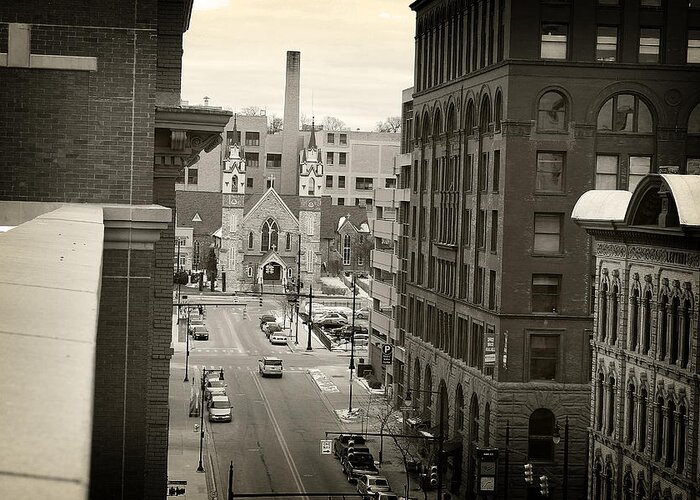 Hovind Greeting Card featuring the photograph Grand Rapids 10 - sepia by Scott Hovind