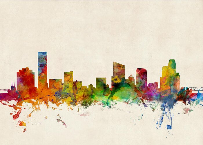 Watercolour Greeting Card featuring the digital art Grand Rapids Michigan Skyline by Michael Tompsett