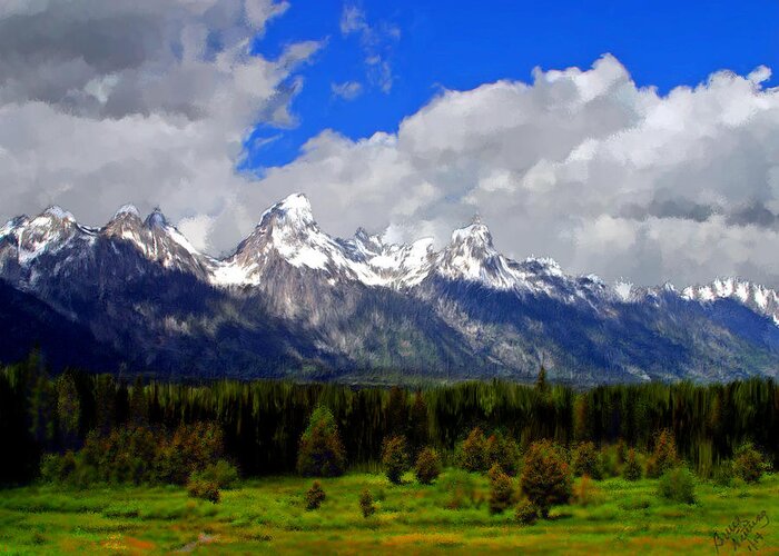 Mountains Greeting Card featuring the painting Grand Teton Mountains by Bruce Nutting