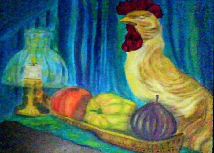 Rooster Greeting Card featuring the painting Grandma's Rooster Greeting Card by Suzanne Berthier