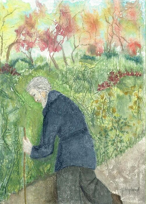 Grandfather Greeting Card featuring the mixed media Grandpapa's Morning Walk by Jeanne Hyland-Curtin