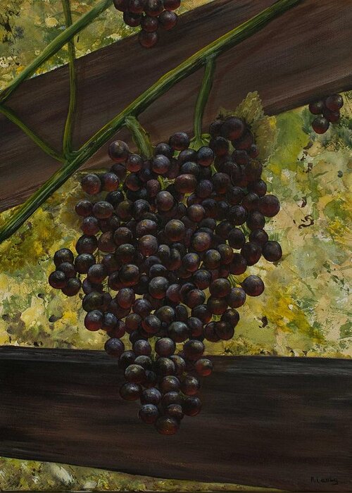 Grapes Greeting Card featuring the painting Grapes on the Vine by Nancy Lauby