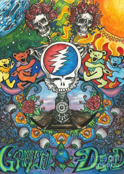 Rock Greeting Card featuring the drawing Grateful Dead Poster by Amanda Paul
