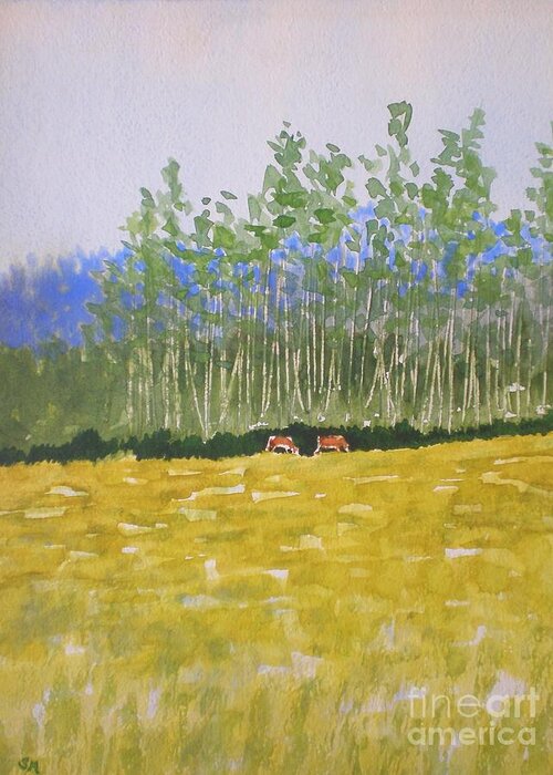 Western Art Greeting Card featuring the painting Grazin in The Grass by Suzanne McKay