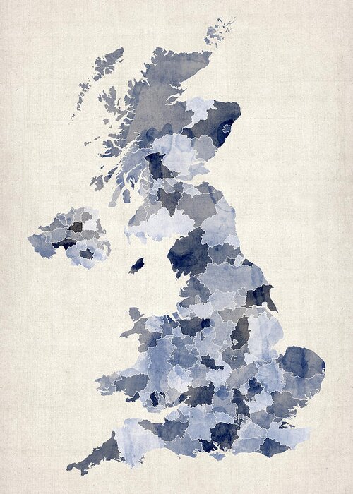 United Kingdom Map Greeting Card featuring the digital art Great Britain UK Watercolor Map by Michael Tompsett