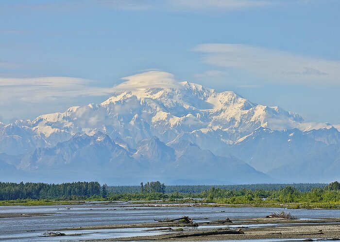 Alaska Greeting Card featuring the photograph Great Denali over the River by Betty Eich