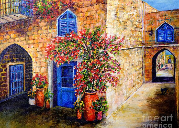 Greek Landscape Greeting Card featuring the painting Greek Bouganvillia by Lou Ann Bagnall