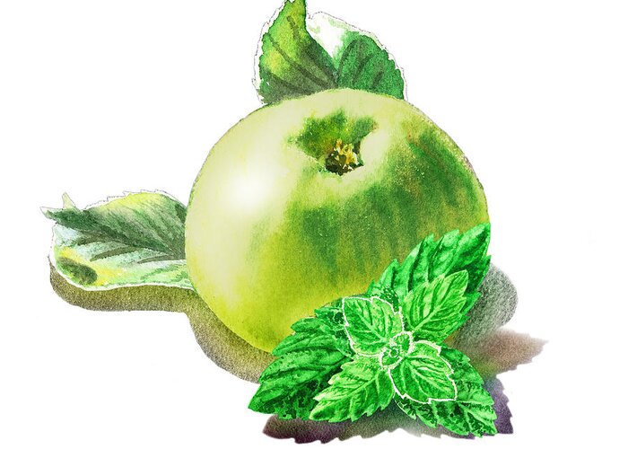 Green Apple Greeting Card featuring the painting Green Apple And Mint Happy Union by Irina Sztukowski