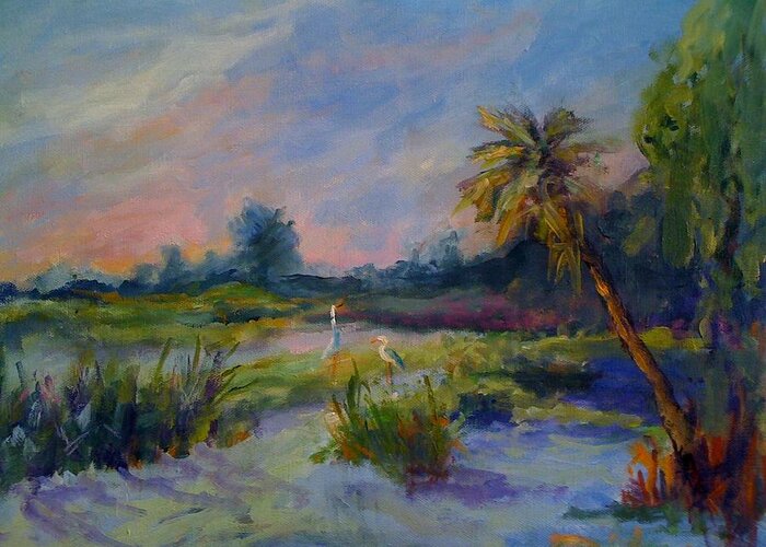 Wetlands Greeting Card featuring the painting Green Cay morning by Patricia Maguire