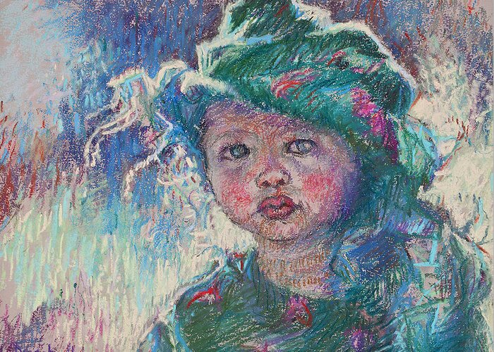 Child Greeting Card featuring the painting Green Child by Ellen Dreibelbis