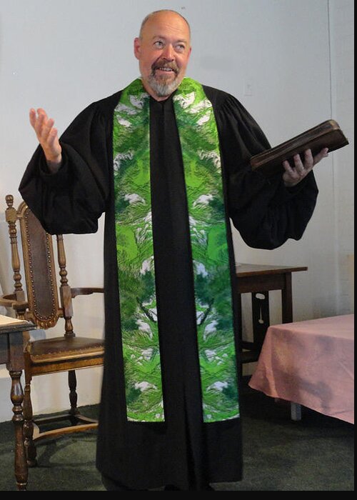 Clergy Stole Greeting Card featuring the tapestry - textile Green Earth Cotton Clergy Stole by Julie Rodriguez Jones