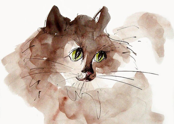 Cat Greeting Card featuring the painting Green Eyes by Chris Paschke